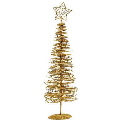 2 Pack Small Gold Christmas Tree Decorations for Table Top Holiday Decor (3 x 10.5 Inches)