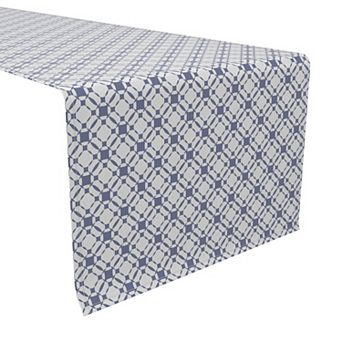 Table Runner, 100% Cotton, 16x72", Blue Grid Tiles
