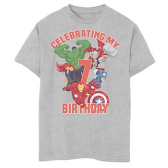 Boys Marvel Avengers Celebrating My 7th Birthday Husky Graphic Tee