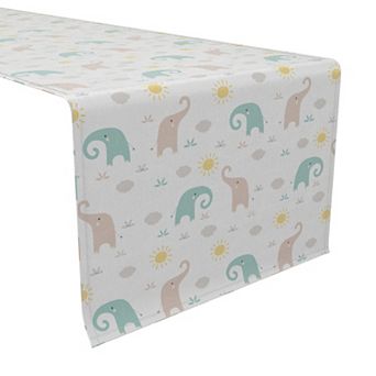 Table Runner, 100% Cotton, 16x72", Twin Elephants