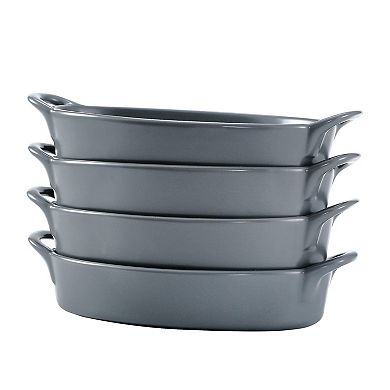 8" X 5" Oval Porcelain Ceramic Deep Dish Pie Pan Set Of 4, Double Handle Au