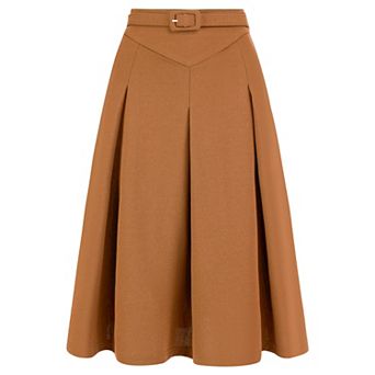 Women's Casual Belted Waist Pleated Skater Short Skirts