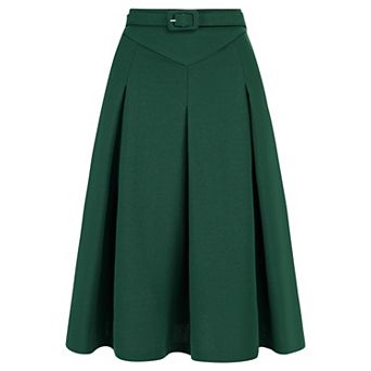 Women's Casual Belted Waist Pleated Skater Short Skirts