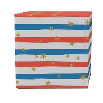Napkin Set of 4, 100% Cotton, 20x20", Red and Blue Stripes with Stars