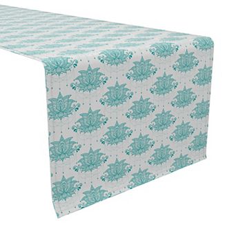 Table Runner, 100% Cotton, 16x90", Turquoise Lotus Flower