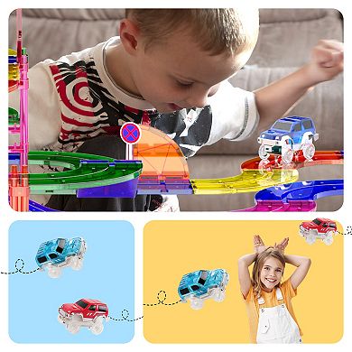 PicassoTiles 100 PC Race Track, Magnetic Tiles, Magnetic Building Toys for Kids 3+