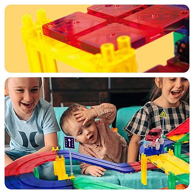 PicassoTiles 100 PC Race Track, Magnetic Tiles, Magnetic Building Toys for Kids 3+