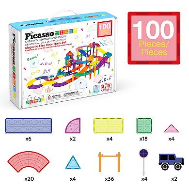 Picasso Tiles 100pc Race Car Track Magnetic Building Blocks