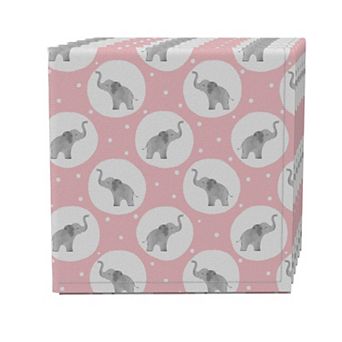 Napkin Set of 4, 100% Cotton, 20x20", Pink Elephant Polka Dots