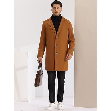 Men's Slim Fit Notched Lapel Single Breasted Mid Length Overcoat