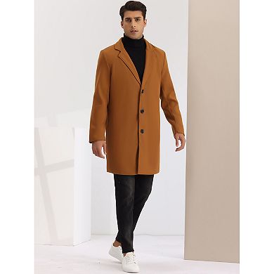 Men's Slim Fit Notched Lapel Single Breasted Mid Length Overcoat