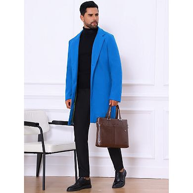 Men's Slim Fit Notched Lapel Single Breasted Mid Length Overcoat