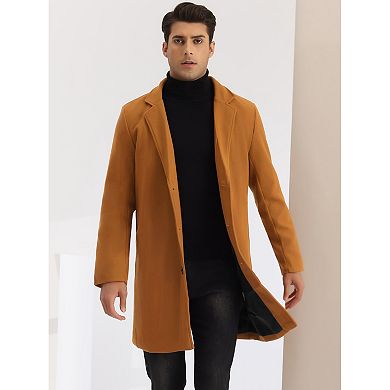 Men's Slim Fit Notched Lapel Single Breasted Mid Length Overcoat