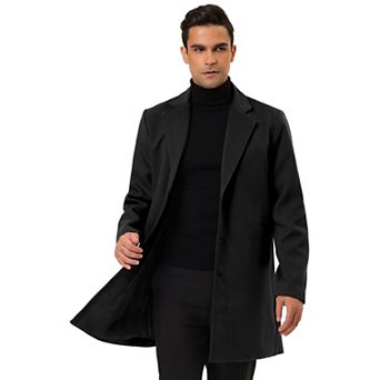 Men's Slim Fit Notched Lapel Single Breasted Mid Length Overcoat