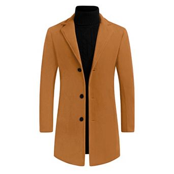 Men's Slim Fit Notched Lapel Single Breasted Mid Length Overcoat