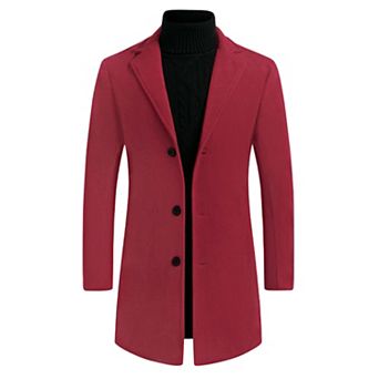 Men's Slim Fit Notched Lapel Single Breasted Mid Length Overcoat