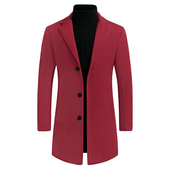 Men's Slim Fit Notched Lapel Single Breasted Mid Length Overcoat