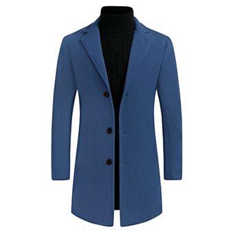 Men's Slim Fit Notched Lapel Single Breasted Mid Length Overcoat