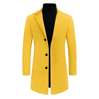 Men's Slim Fit Notched Lapel Single Breasted Mid Length Overcoat