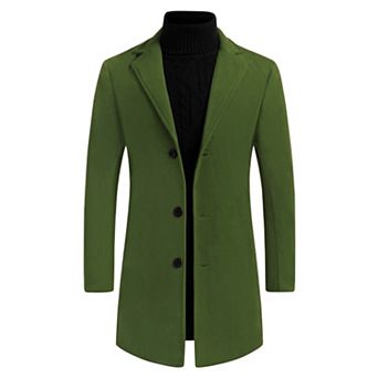 Men's Slim Fit Notched Lapel Single Breasted Mid Length Overcoat