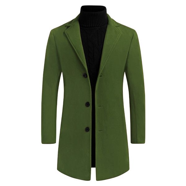 Men's Slim Fit Notched Lapel Single Breasted Mid Length Overcoat