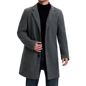 Men's Slim Fit Notched Lapel Single Breasted Mid Length Overcoat