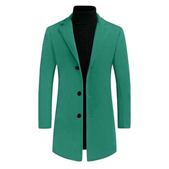 Men's Slim Fit Notched Lapel Single Breasted Mid Length Overcoat