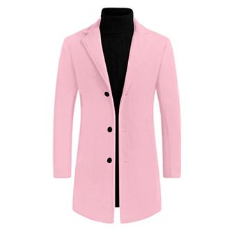 Men's Slim Fit Notched Lapel Single Breasted Mid Length Overcoat