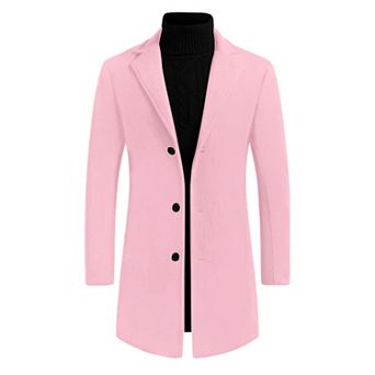 Men's Slim Fit Notched Lapel Single Breasted Mid Length Overcoat
