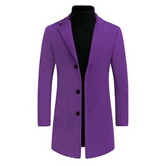 Men's Slim Fit Notched Lapel Single Breasted Mid Length Overcoat