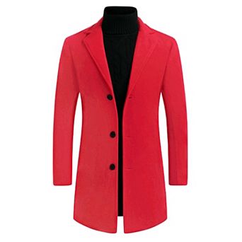 Men's Slim Fit Notched Lapel Single Breasted Mid Length Overcoat