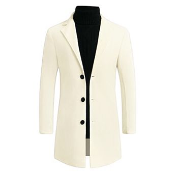 Men's Slim Fit Notched Lapel Single Breasted Mid Length Overcoat