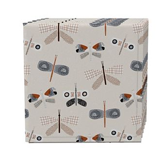 Napkin Set of 4, 100% Cotton, 20x20", Butterfly and Moth Design