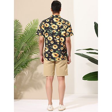 Men's Summer Shirts Sunflower Printed Short Sleeve Button Down Shirt