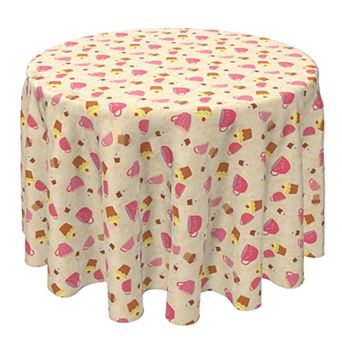 Round Tablecloth, 100% Cotton, 60 Round", Tea Cups and Cupcakes