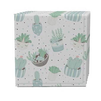 Napkin Set of 4, 100% Cotton, 20x20", Trendy Pastel Succulents