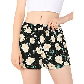 Women's Floral Elastic Waistband Board Pockets Beach Casual Shorts