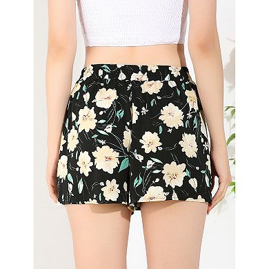 Women's Floral Elastic Waistband Board Pockets Beach Casual Shorts