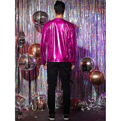 Men's Metallic T-shirt Round Neck Long Sleeves Shining Disco Tee Top