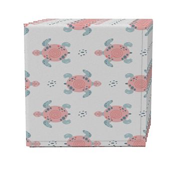 Napkin Set of 4, 100% Cotton, 20x20", Pink Sea Turtles Design