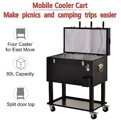 68qt Rolling Ice Chest Portable Patio Party Drink Cooler Cart, Foosball Top