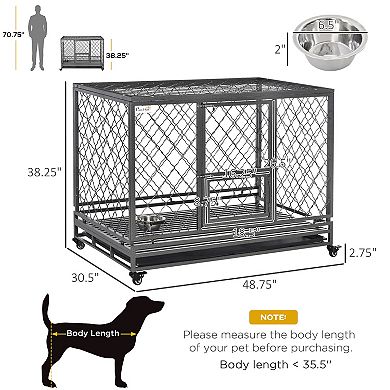 Steel Dog Kennel Collapsible With Easy-open Top Hatch And Slide Out Tray, Black