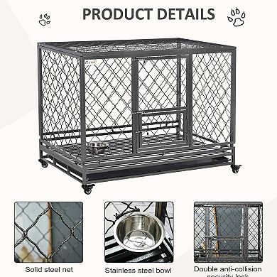 Steel Dog Kennel Collapsible With Easy-open Top Hatch And Slide Out Tray, Black
