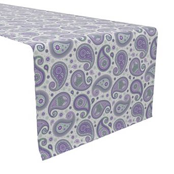 Table Runner, 100% Cotton, 16x108", Purple and Green Paisley