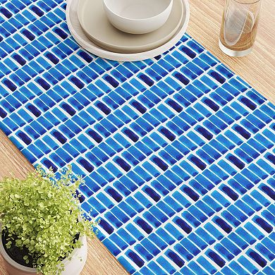 Table Runner, 100% Cotton, 16x72", Blue Abstract Watercolor