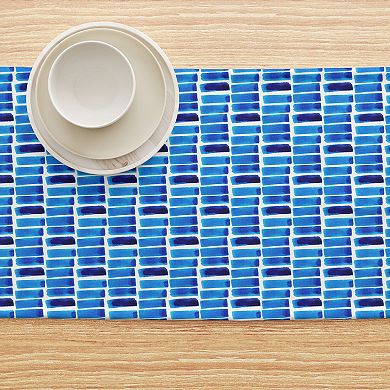 Table Runner, 100% Cotton, 16x72", Blue Abstract Watercolor