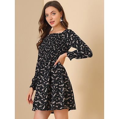 Women's Smocked Square Neck Long Sleeve Floral Dress
