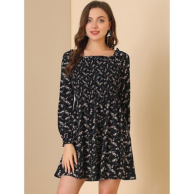 Women's Smocked Square Neck Long Sleeve Floral Dress