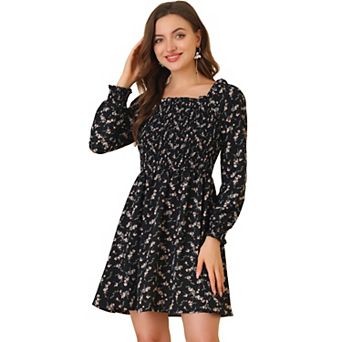 Women's Smocked Square Neck Long Sleeve Floral Dress