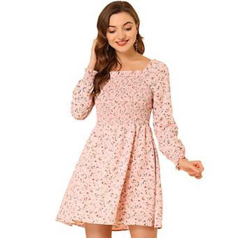 Women's Smocked Square Neck Long Sleeve Floral Dress